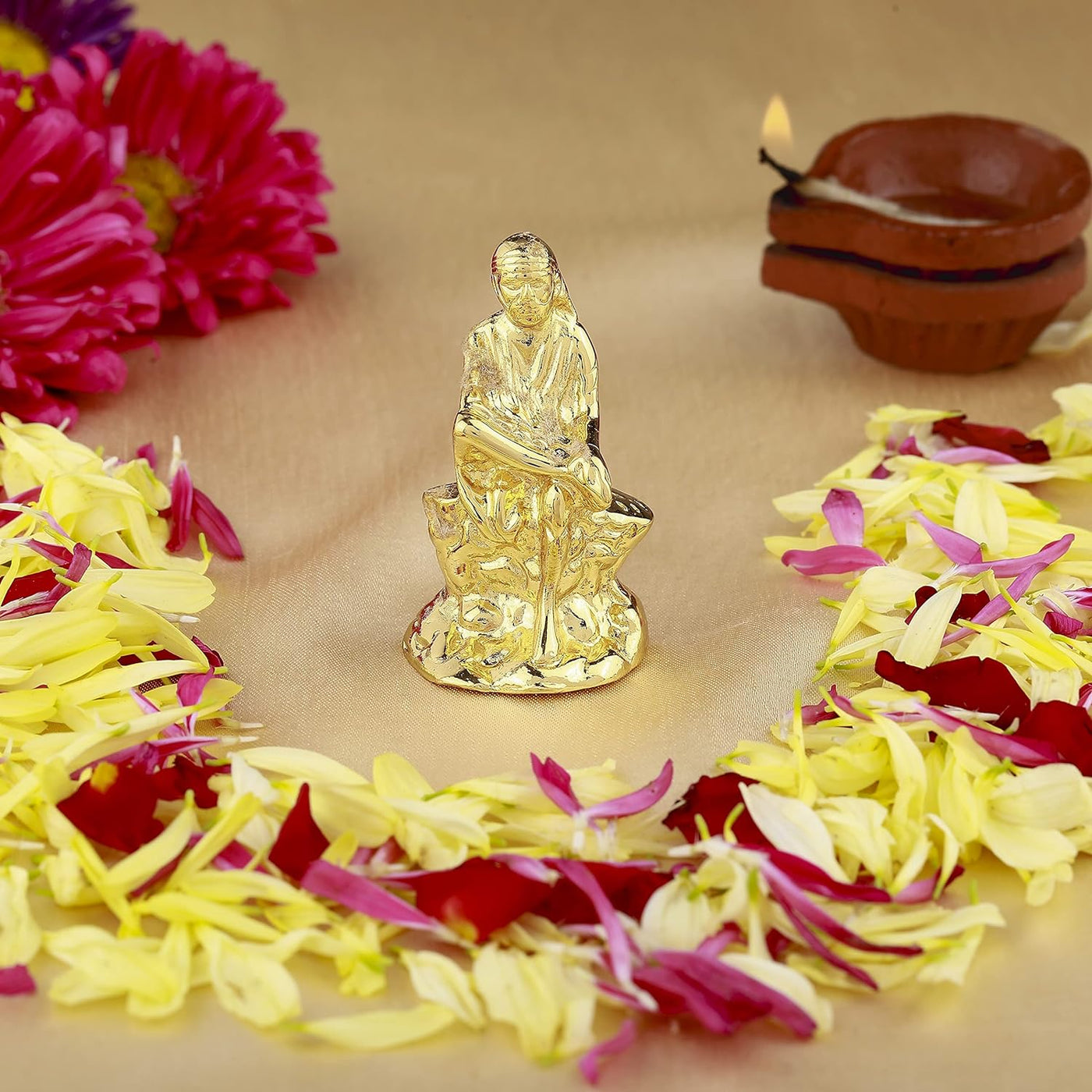 Estele Gold-Plated Divine Shirdi Sai Baba Idol for Pooja/Gifts/Car decor.