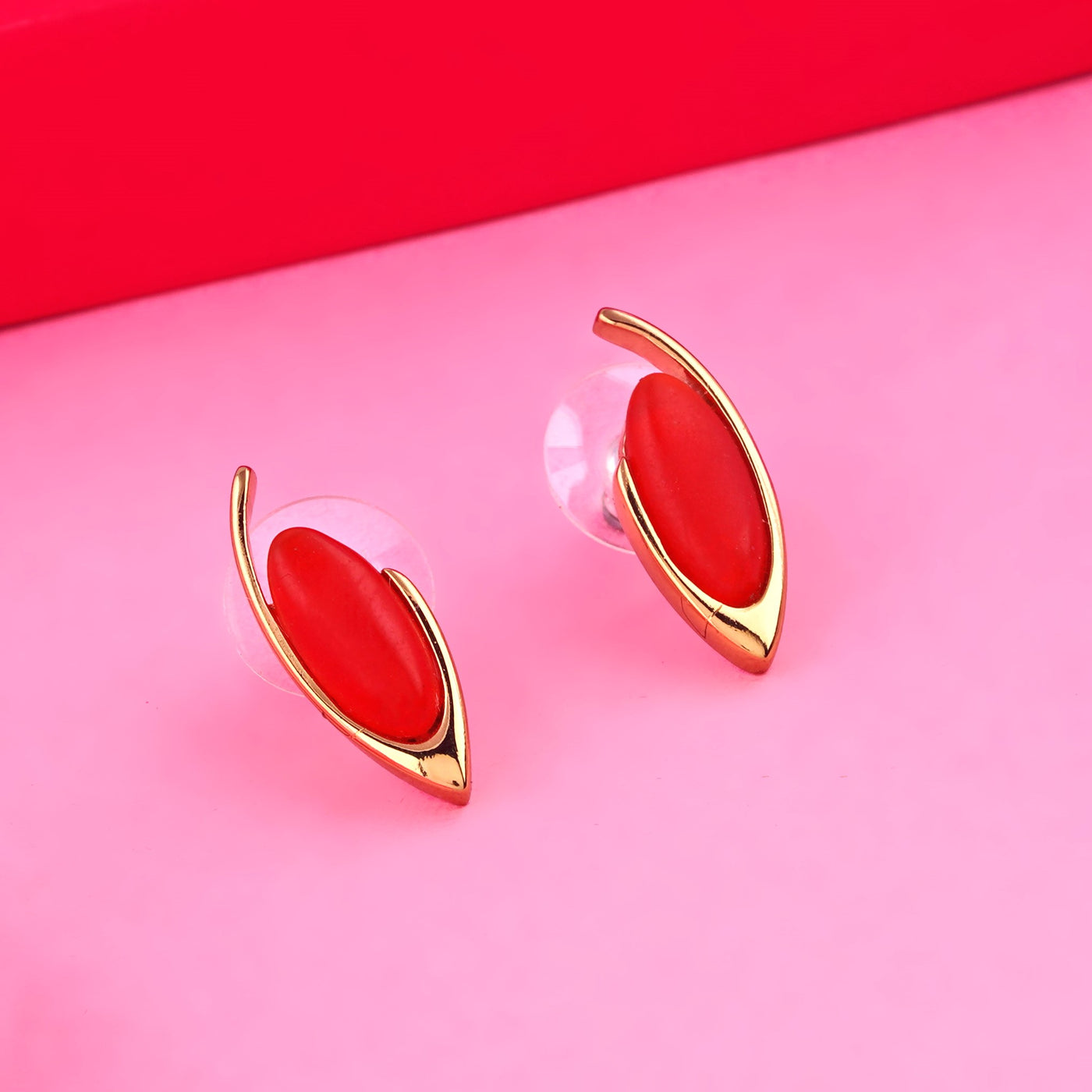 Gold Tone Plated Red Enamel Earrings