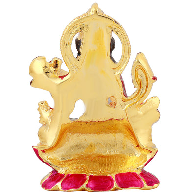 Estele Gold-plated Goddess of knowledge Saraswathi Ma Idol with multi-color enamel for Pooja & Car decor.