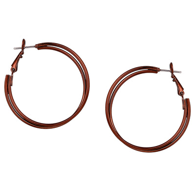 Estele Chocolate Brown Plated Glorious Dual Circular Hoop Earrings for Women