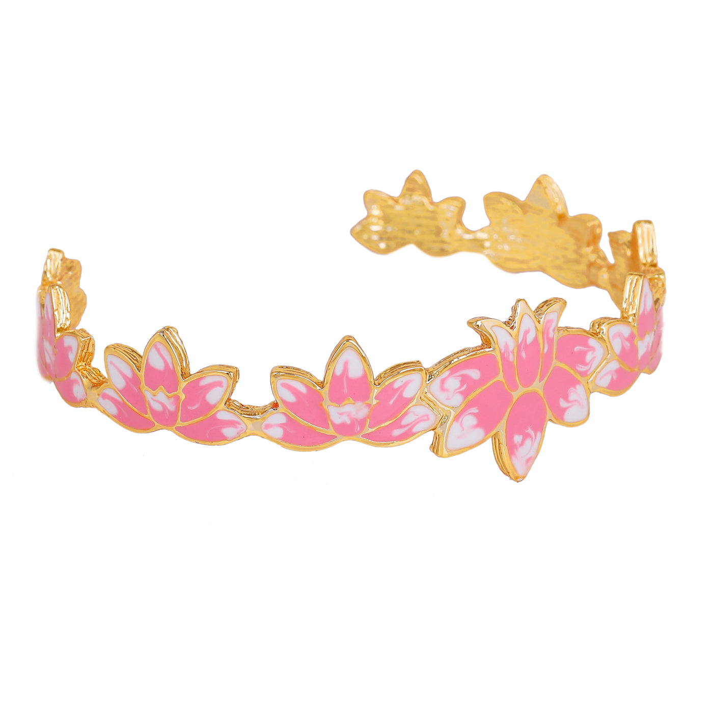 Estele Gold Plated Pink Enamelled Lotus Designer Appealing Cuff Bracelet for Girl's & Women