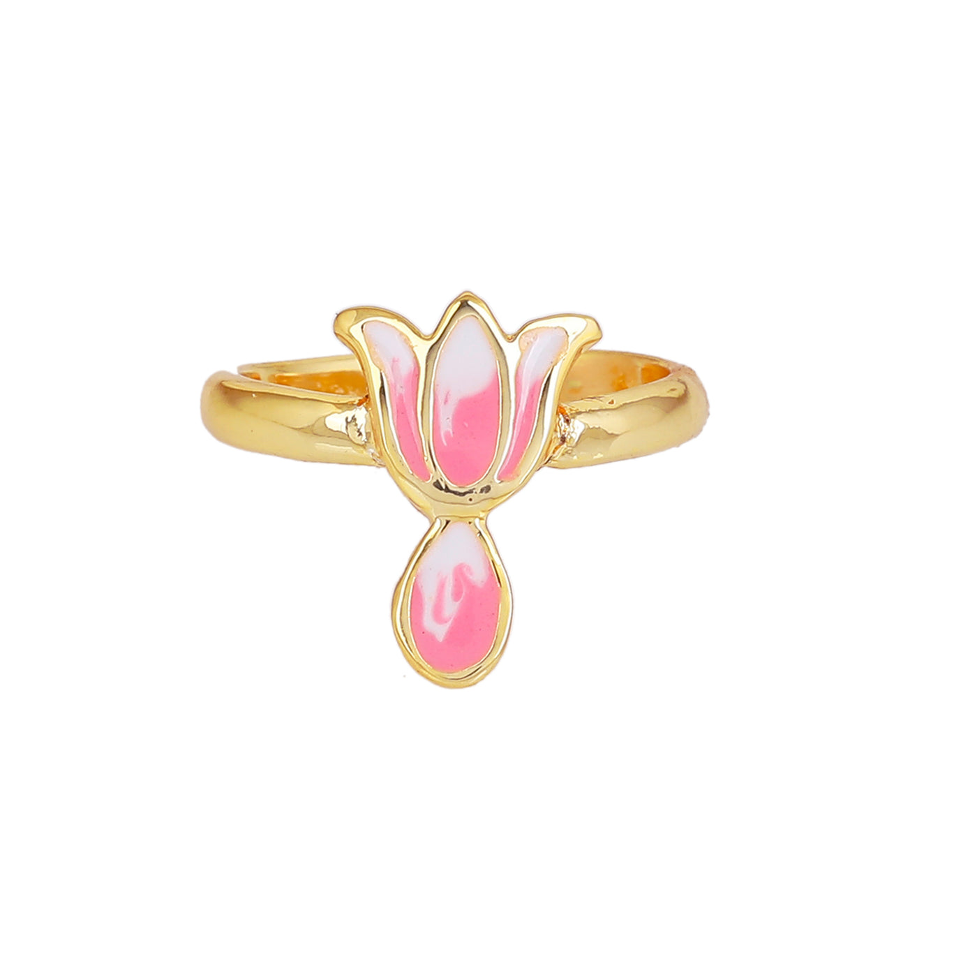 Estele Gold Plated Pink Enamelled Lotus Designer Adjustable Finger Ring for Girl's & Women