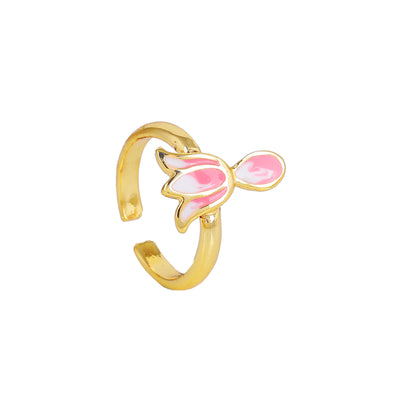 Estele Gold Plated Pink Enamelled Lotus Designer Adjustable Finger Ring for Girl's & Women