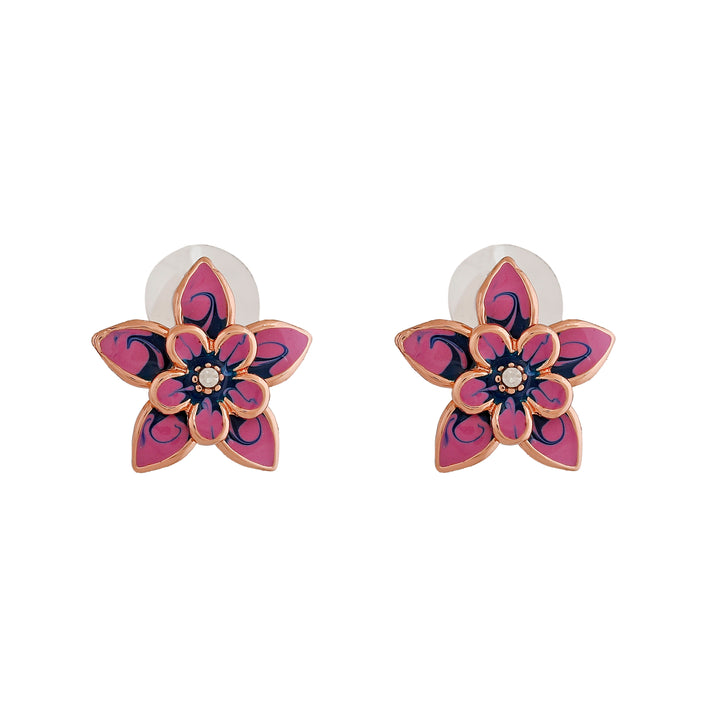 Estele Rose Gold Plated Flower Shaped Necklace Set with Enamel for Women