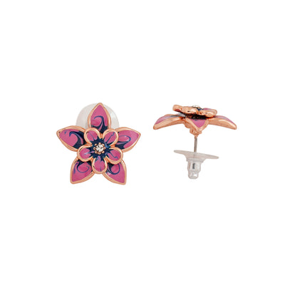 Estele Rose Gold Plated Flower Shaped Necklace Set with Enamel for Women