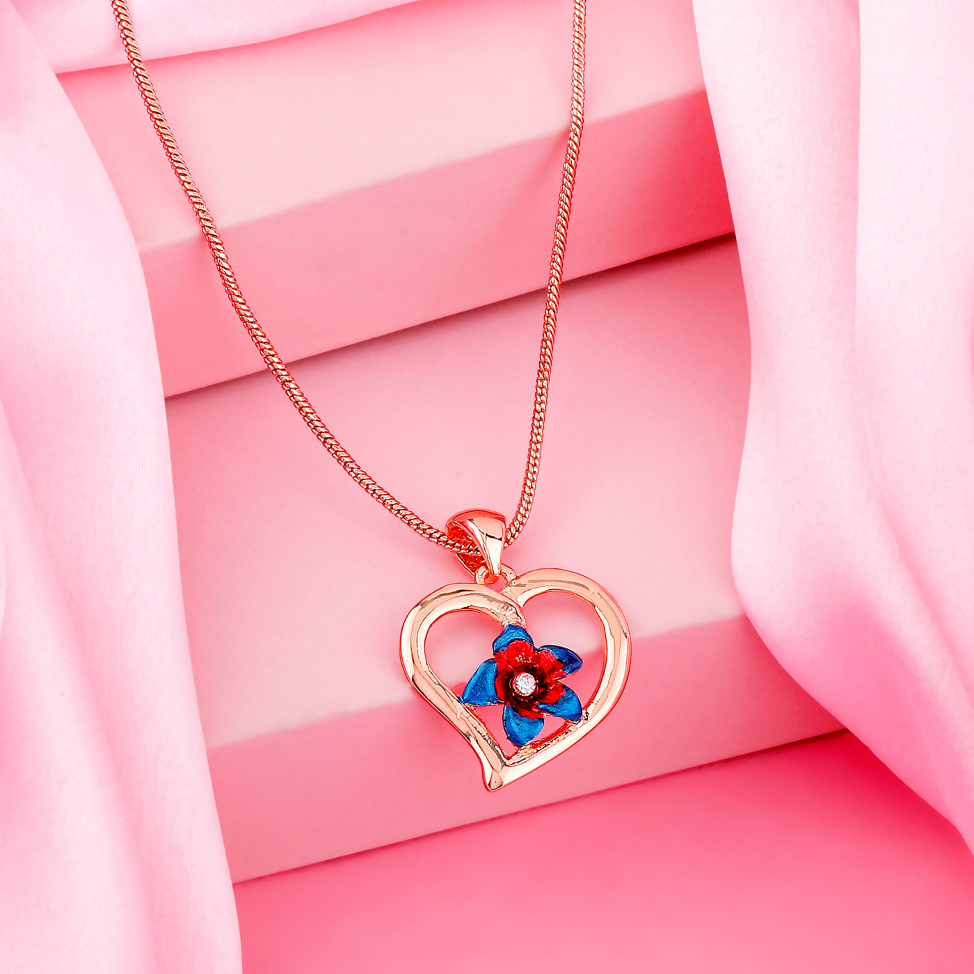 Estele Rose Gold Plated Heart shaped Pendant with Austrian Crystals & Enamel for Women