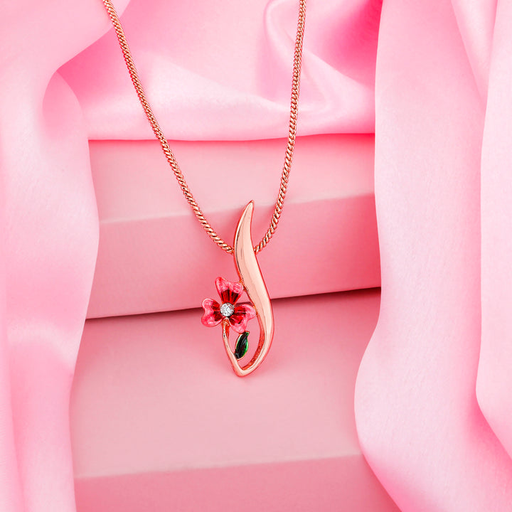 Estele Rose Gold Plated Floral Shaped Pendant for Women