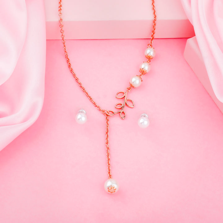 Estele Rose Gold Plated Beautiful Necklace Set with Pearls for Women