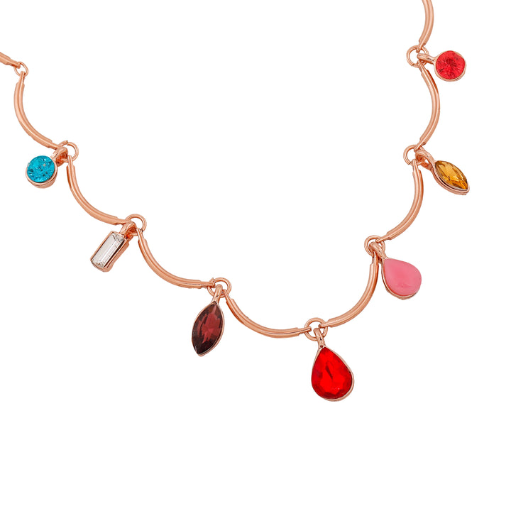 Estele Rose Gold Plated Sparkling charm Necklace with Multi-color Crystals for Women