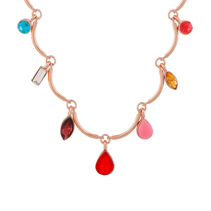 Estele Rose Gold Plated Sparkling charm Necklace with Multi-color Crystals for Women