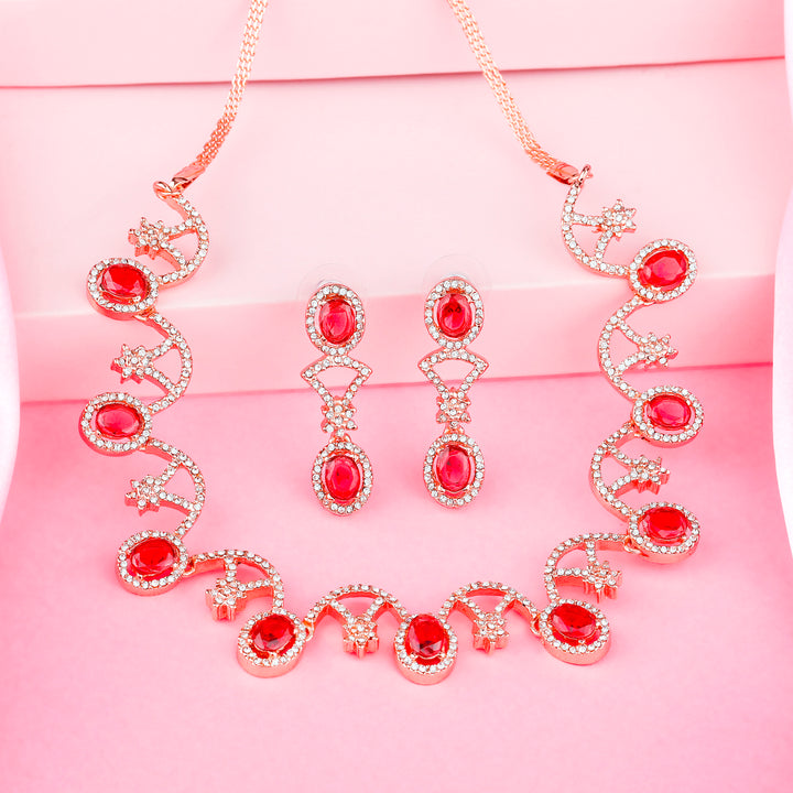 Estele Rose Gold Plated Gorgeous Necklace Set with Crystals for Women