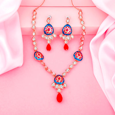 Estele Rose Gold Plated Gorgeous Kundan Necklace Set for Women