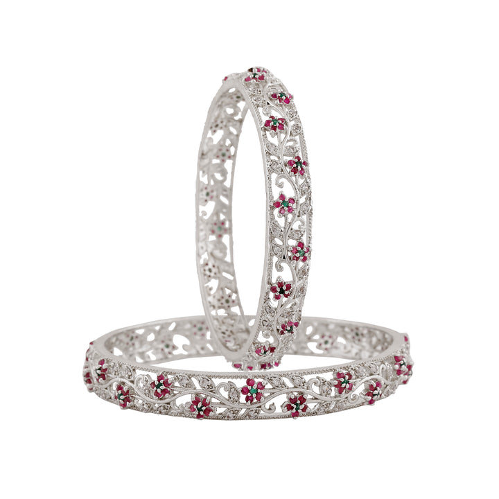Estele Rhodium Plated CZ Fascinating Bangles with Multi-color Crystals for Women