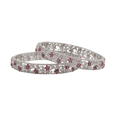 Estele Rhodium Plated CZ Fascinating Bangles with Multi-color Crystals for Women