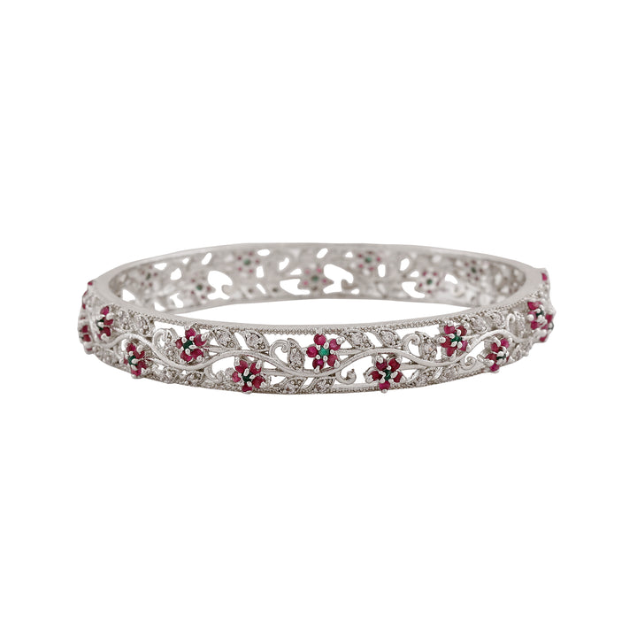 Estele Rhodium Plated CZ Fascinating Bangles with Multi-color Crystals for Women