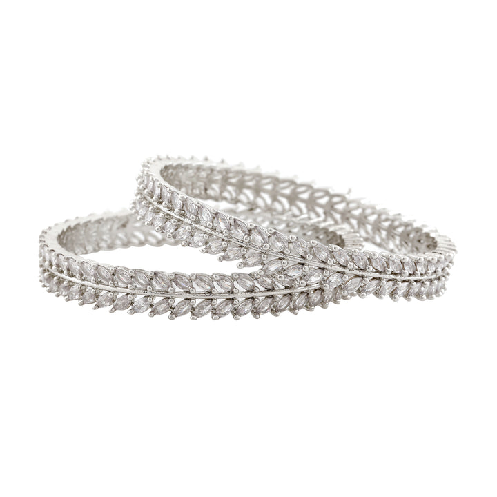 Estele Rhodium Plated CZ Sparkling Bangles for Women