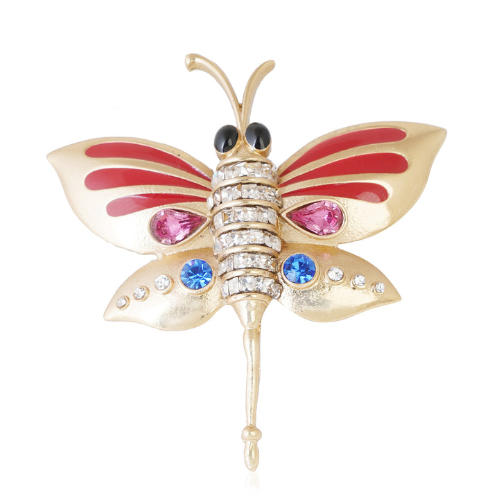 Estele Gold Plated Butterfly Shaped Finger Ring with Enamel & Crystals for Women