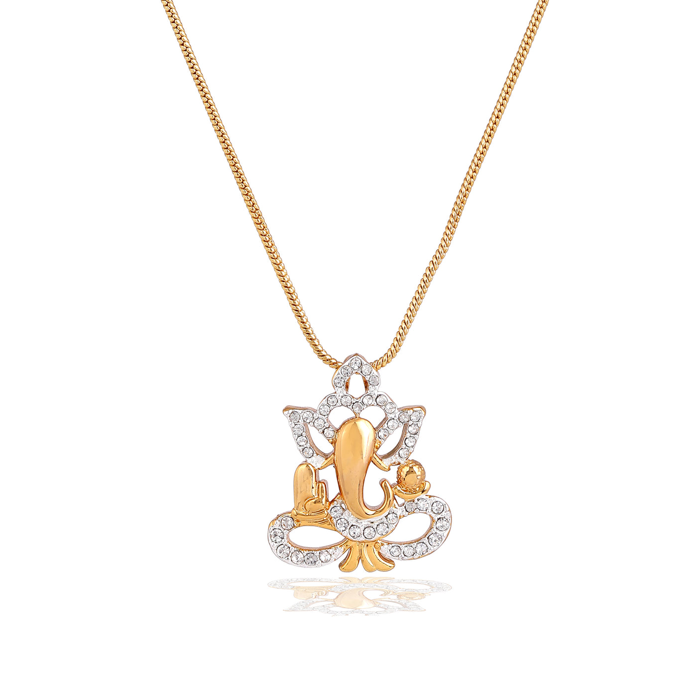 Estele Gold & Rhodium Plated Spiritual Ganesh Pendant Locket Chain for Women