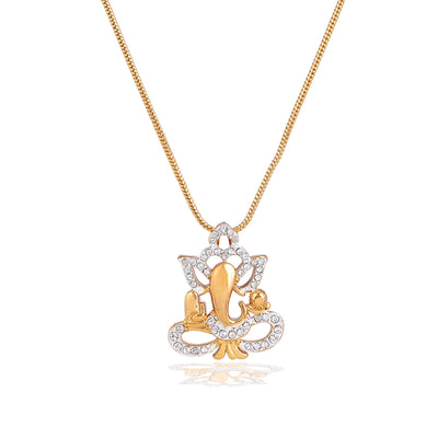 Estele Gold & Rhodium Plated Ganesh Pendant Locket Chain for Women