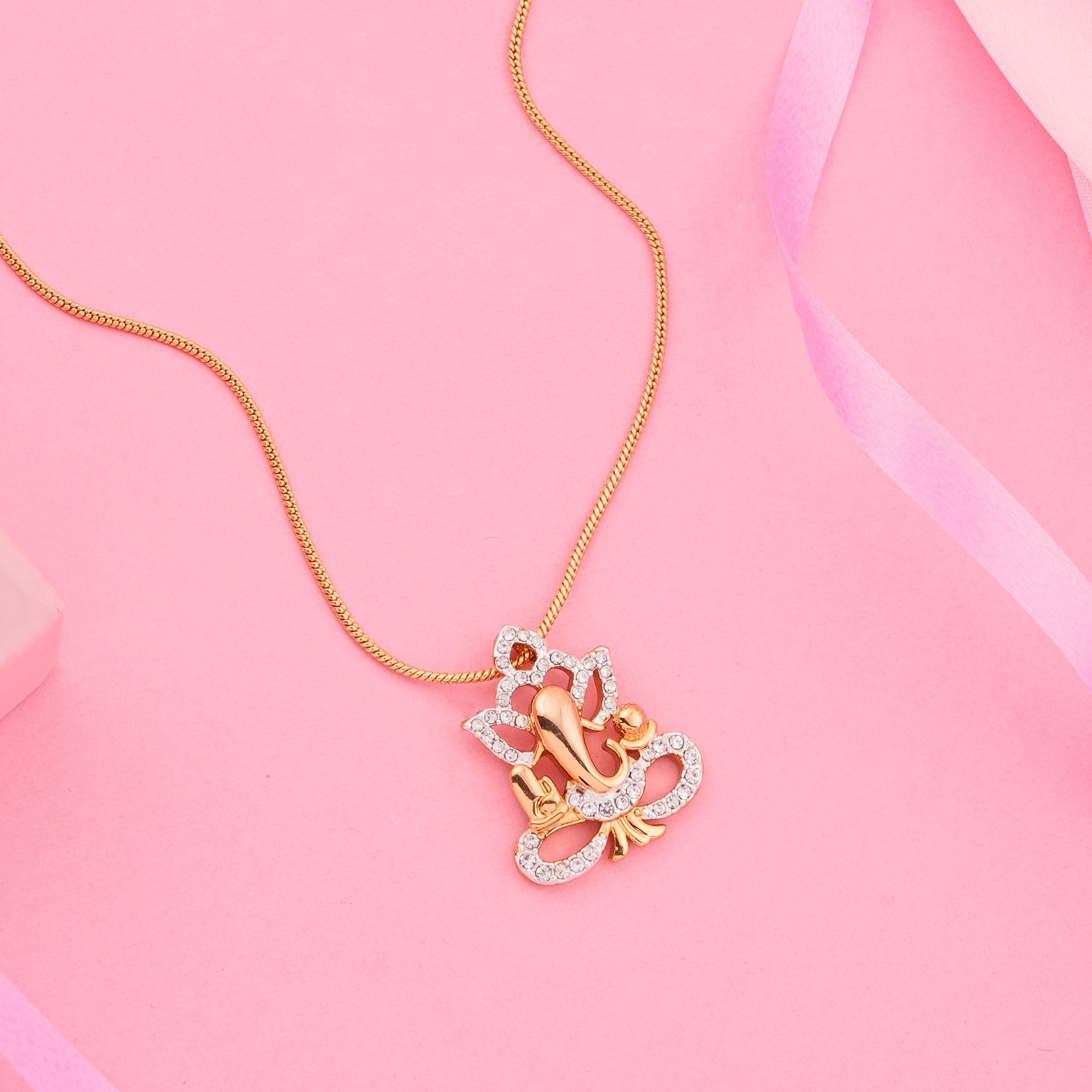 Buy Estele Gold Rhodium Plated Ganesh Pendant Locket Chain for