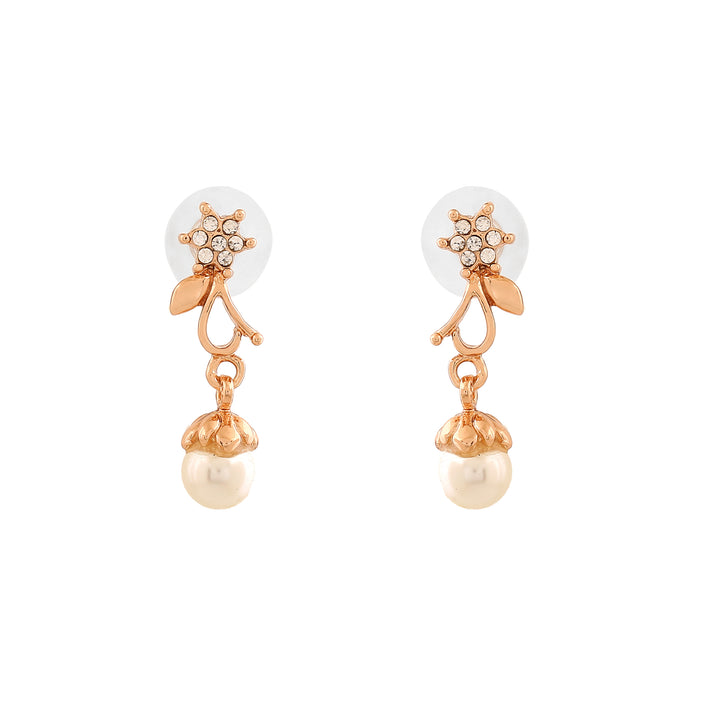 Estele Rose Gold Plated Elegant Blossom Designer Necklace Set with Pearl for Women