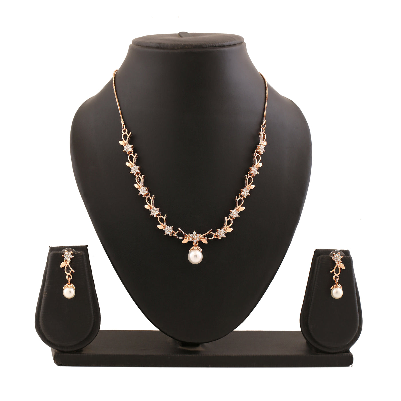 Estele Rose Gold Plated Elegant Blossom Designer Necklace Set with Pearl for Women