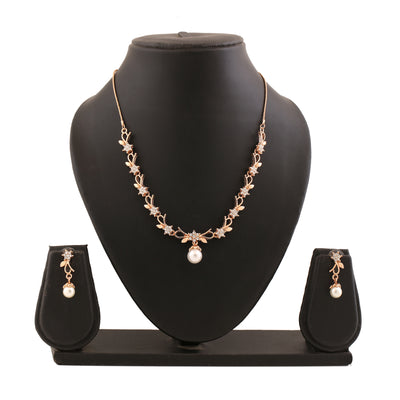Estele Rose Gold Plated Elegant Blossom Designer Necklace Set with Pearl for Women