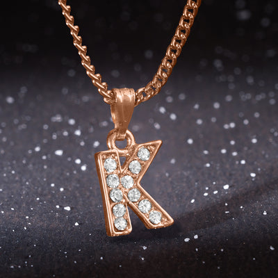 Estele Rosegold Splendid Medium 'K' Letter Pendant with Austrian Crystals for Women