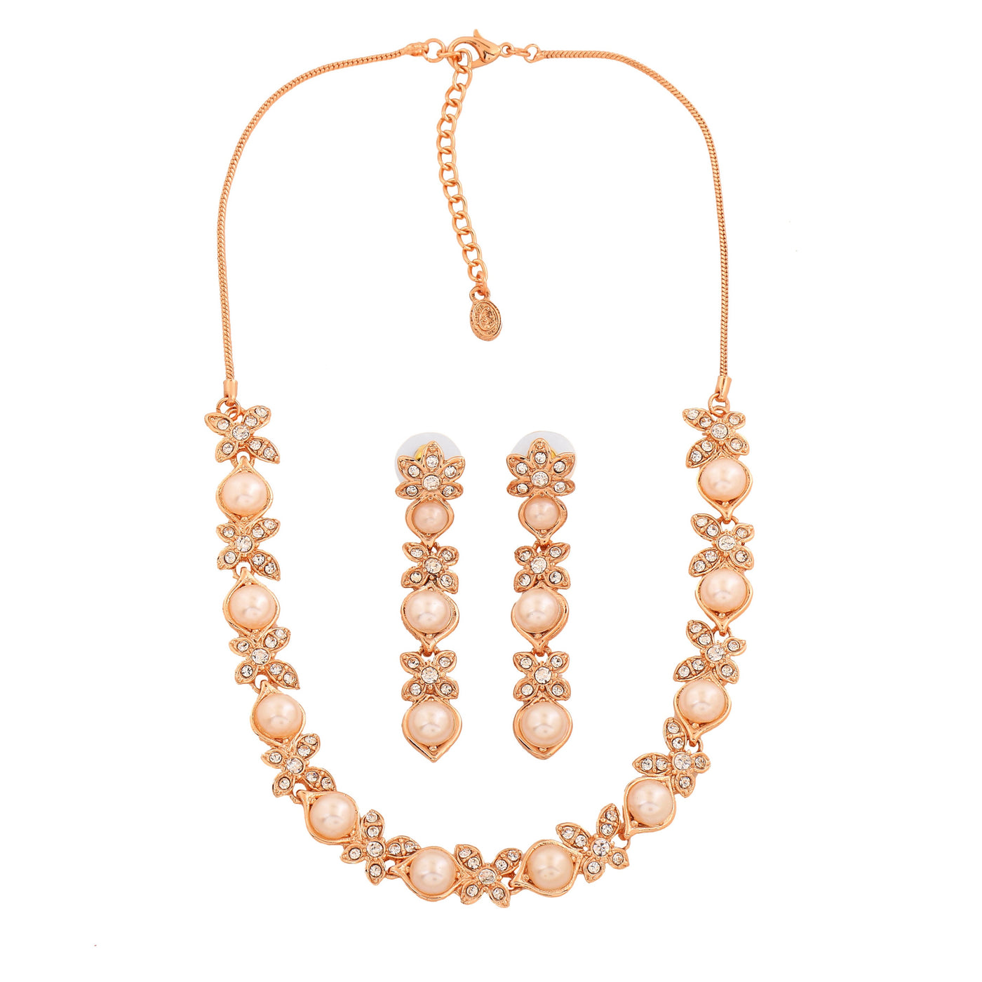 Estele Rose Gold Plated Eye Catching Pearl Necklace Set for Women