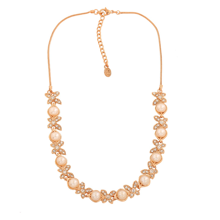 Estele Rose Gold Plated Eye Catching Pearl Necklace Set for Women