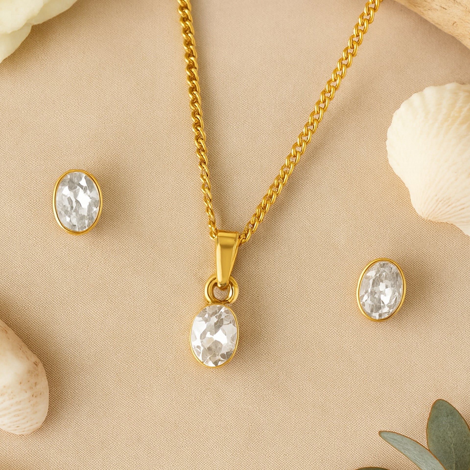 Gold Plated Solitaire Pendant Set For Girls Women – Estele