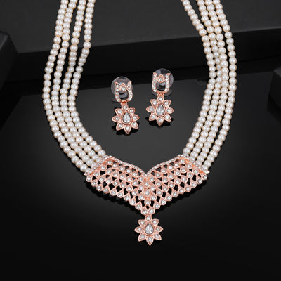 Estele RoseGold Plated Twinkling Necklace Set with Pearls for Women
