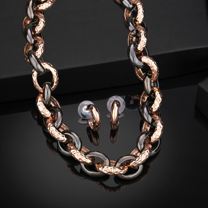 Estele RoseGold Plated intertwined Cuban Necklace set for Women