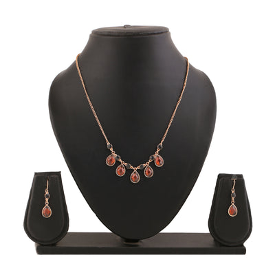 Estele Rose Gold Plated Tear Drop Shaped Necklace Set with Austrian Crystals for Women