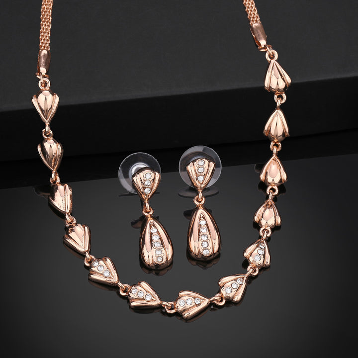 Estele Rose Gold Plated Trendy Classic Necklace set with Austrian Crystals for Women