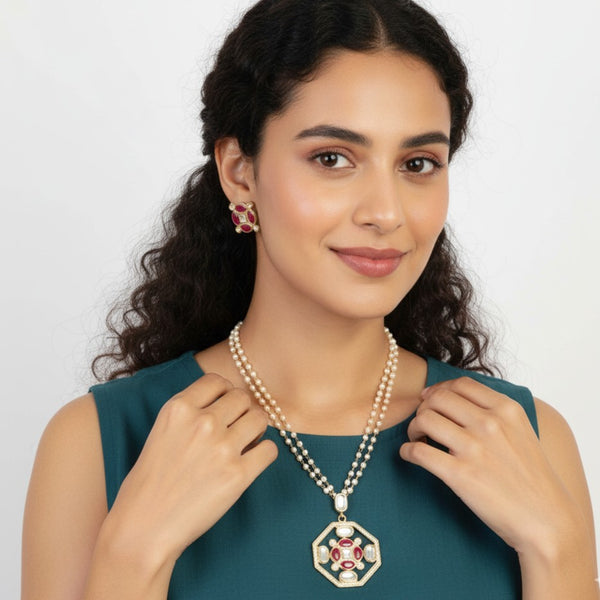 Polki Collection Pearl Gold-Plated Necklace set