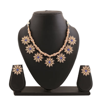 Estele Rose Gold Plated Floral Shaped Necklace Set for Women