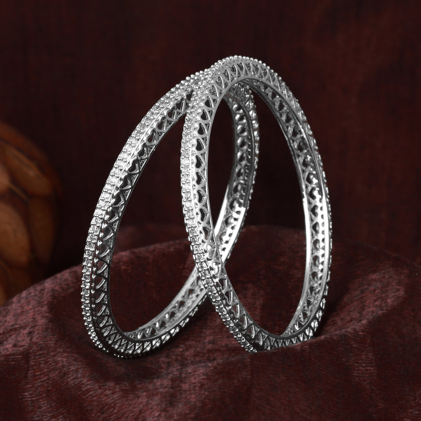 Estele Rhodium Plated CZ Dazzling Designer Bangles for Women