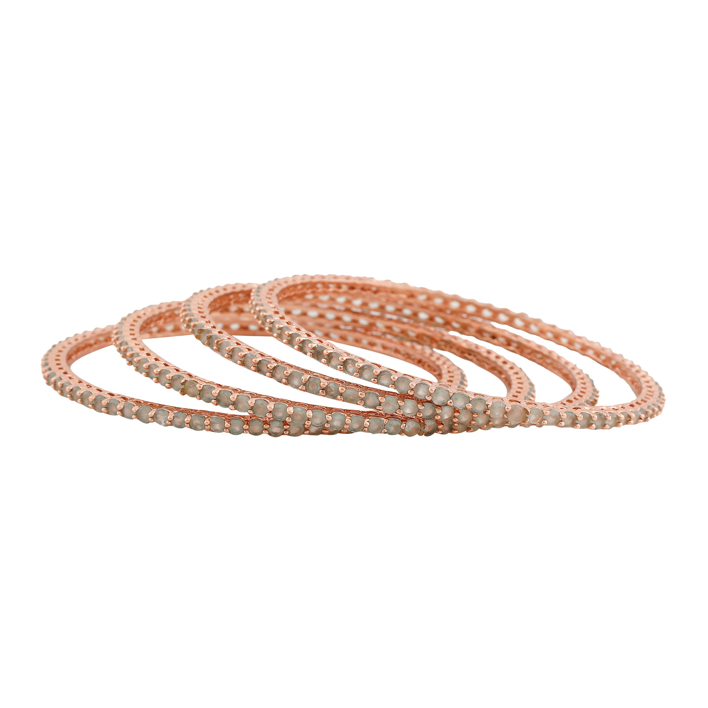 Estele Rose Gold Plated CZ Fascinating Designer Bangles with Mint Green Crystals for Women