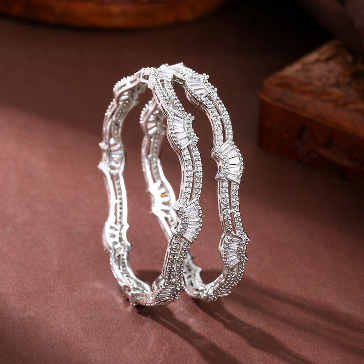 Estele Rhodium Plated CZ Dazzling Bangles for Women