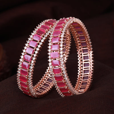 Estele Rose Gold Plated CZ Captivating Designer Bangles with Ruby Stones for Women