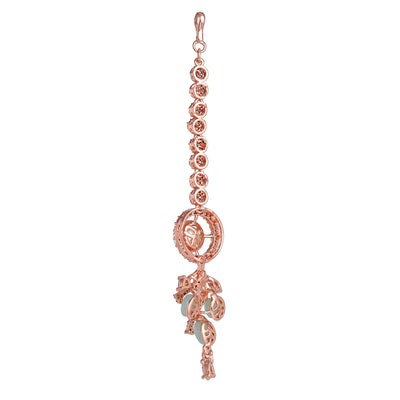 Estele Rosegold Plated Latest Circular Design Mint Green Beaded Varya Maang Tikka with Stunning American Diamonds for Women