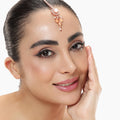 Estele Rosegold Plated Stylish Circular American Diamond & Mint Orange Bead Varya Maang Tikka: Elegant Accessory for Women