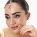 Estele Rosegold Plated Circular American Diamond Mint Pink Beaded Varya Maang Tikka for Women|Stunning Jewelry for Lasting Elegance