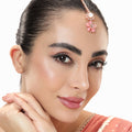 Estele Rosegold Plated Latest Floral Designer Varya Maang Tikka with Graceful Mint Pink Beads|A Stylish Ornament for Ladies