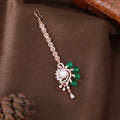 Estele Rosegold Plated Stylish American Diamond & Green Bead Adorned Varya Maang Tikka|An Elegant Jewelry Choice for Women