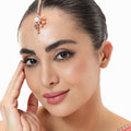 Estele Rosegold Plated Stunning American Diamonds & Mint Orange Beads Adorned Traditional Varya Maang Tikka for Women