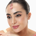 Estele Rosegold Plated Glistening Mint Pink Bead Adorned Floral Designer Varya Maang Tikka for Women|Perfect for a Timeless Look