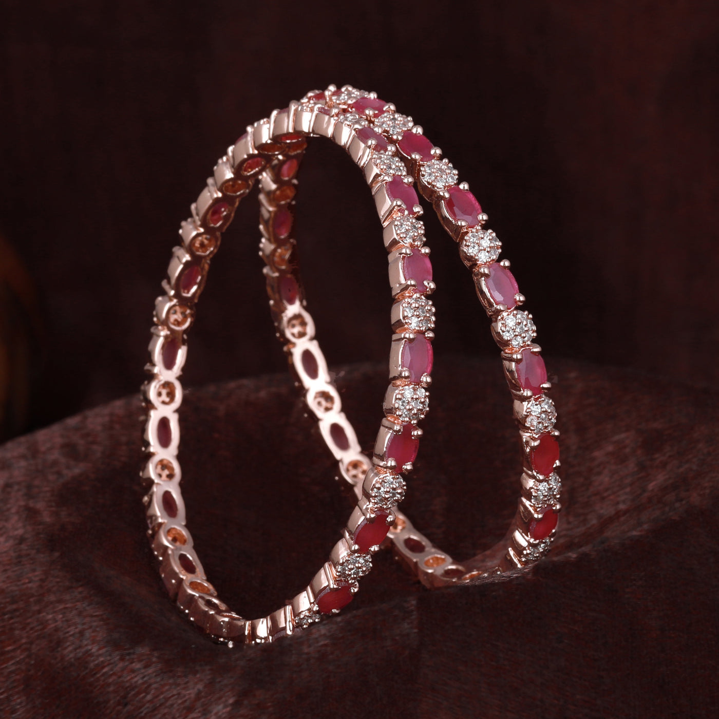 Estele Rose Gold Plated CZ Splendid Designer Bangles with Ruby Stones for Women