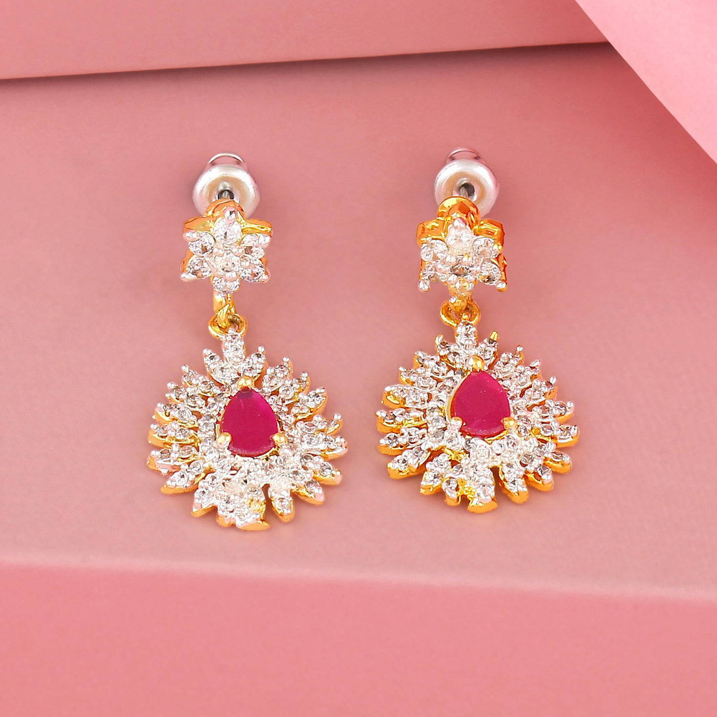 White And Pink Ad Stone Drop Earrings